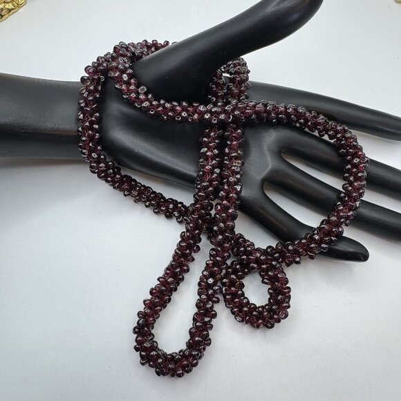 Stunning Natural Red Garnet Nugget Beaded Long Necklace 34" - Picture 1 of 11